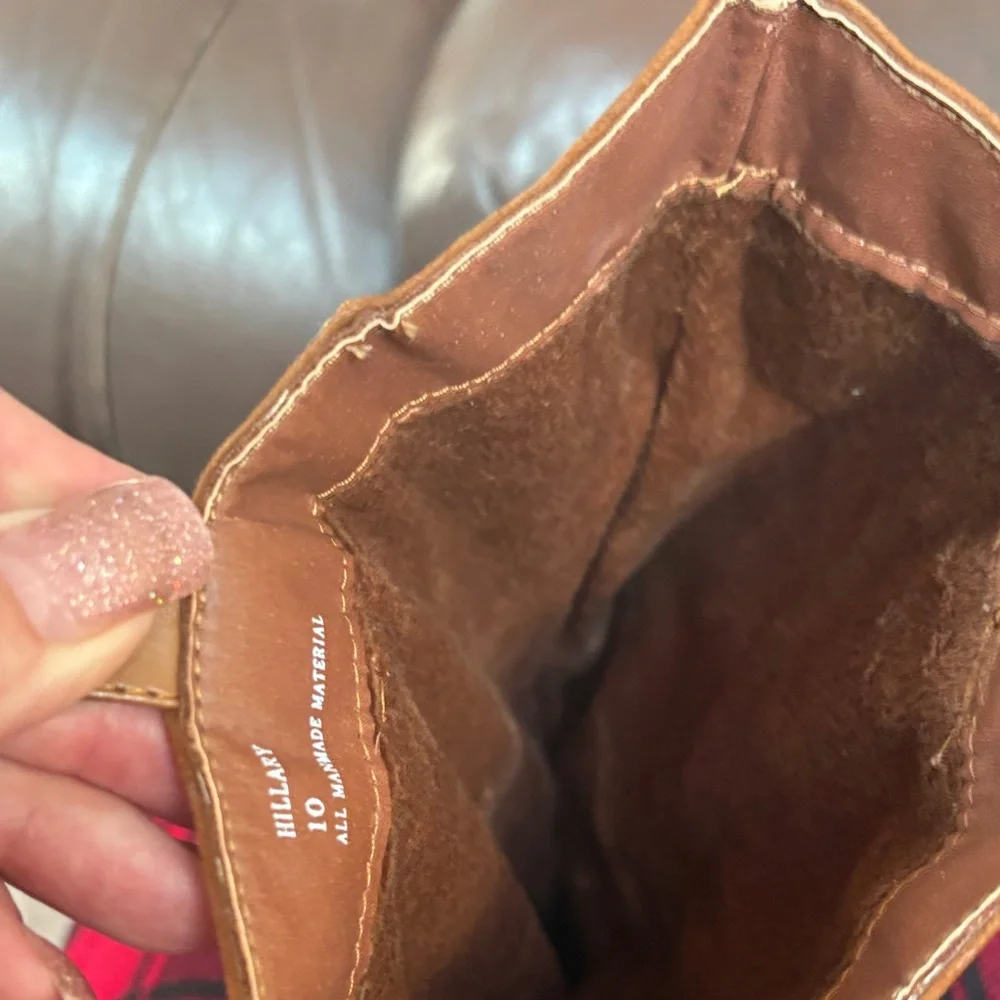 JustFab Chestnut Suede Knee-High Wedge Boots - Picture 7 of 8